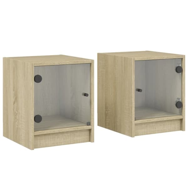 vidaXL sengeborde med glaslåger 2 stk. 35x37x42 cm grå sonoma-eg