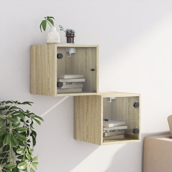 vidaXL sengeborde med glaslåger 2 stk. 35x37x35 cm grå sonoma-eg