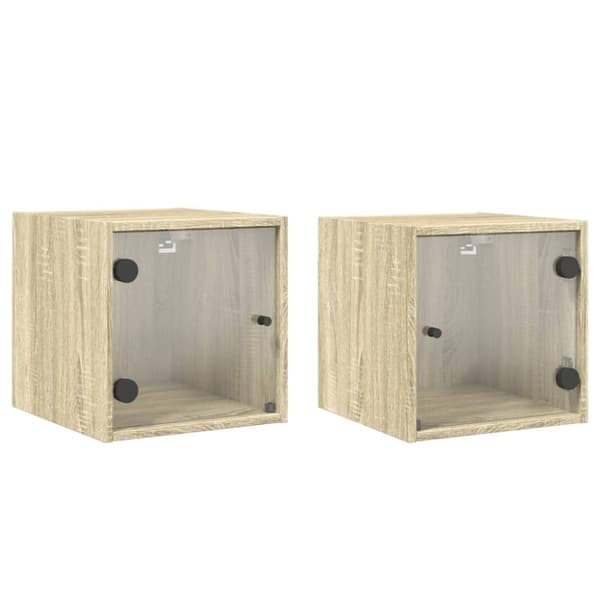 vidaXL sengeborde med glaslåger 2 stk. 35x37x35 cm grå sonoma-eg
