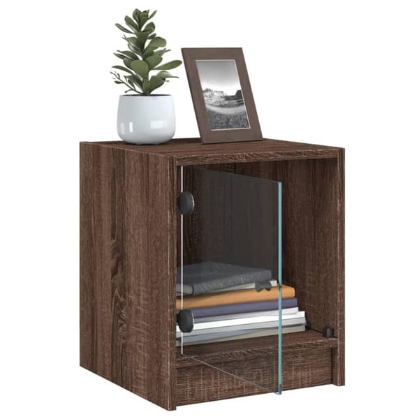 vidaXL sengeborde med glaslåger 2 stk. 35x37x42 cm brun egetræ