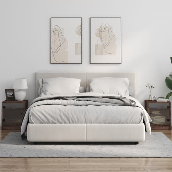 vidaXL sengeborde med glaslåger 2 stk. 35x37x42 cm brun egetræ
