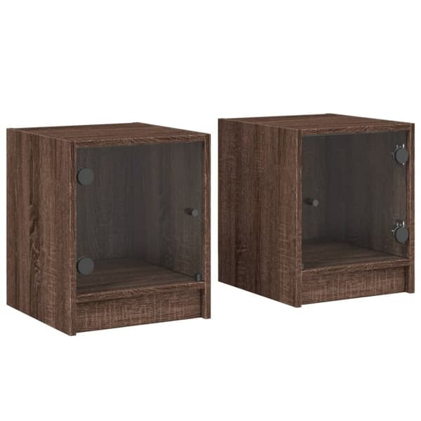 vidaXL sengeborde med glaslåger 2 stk. 35x37x42 cm brun egetræ