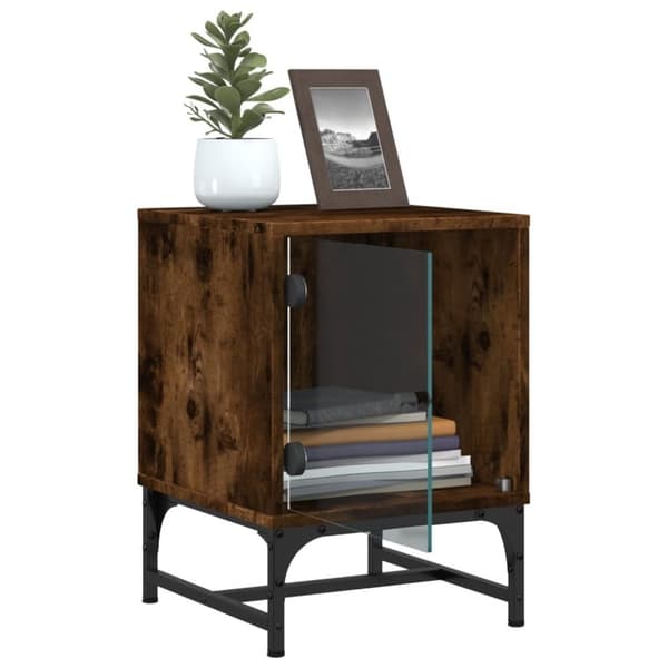 vidaXL sengeborde 2 stk. med glaslåger 35x37x50 cm røget egetræsfarve