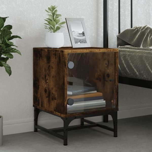 vidaXL sengeborde 2 stk. med glaslåger 35x37x50 cm røget egetræsfarve