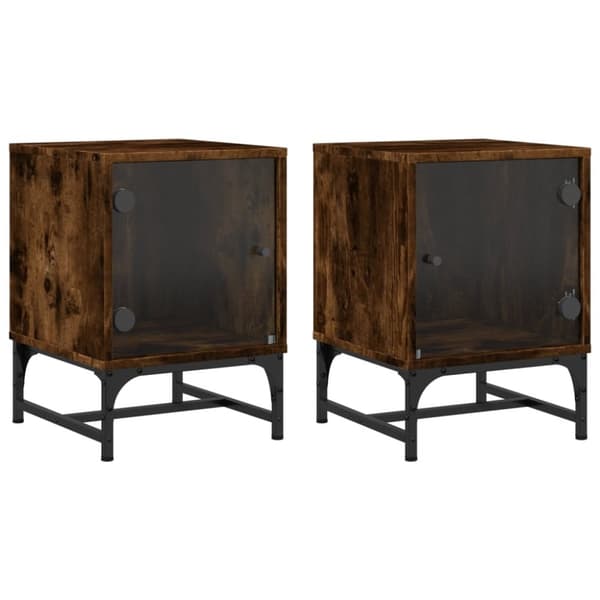 vidaXL sengeborde 2 stk. med glaslåger 35x37x50 cm røget egetræsfarve