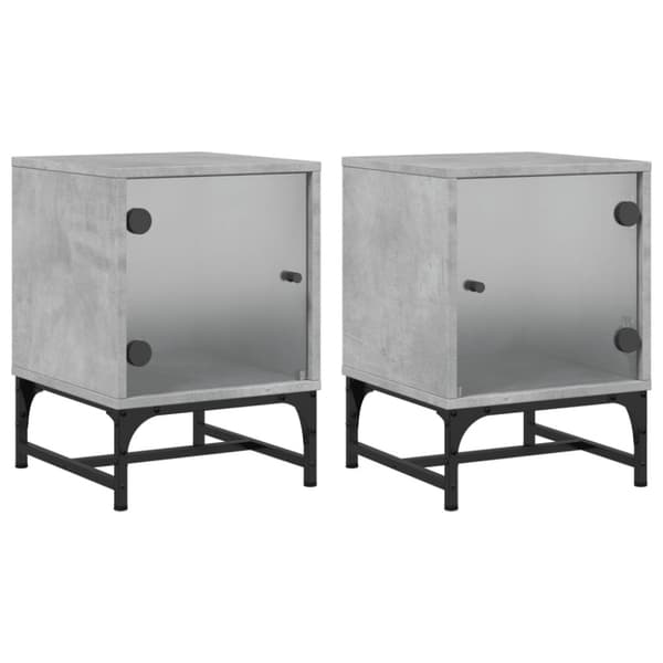 vidaXL sengeborde 2 stk. med glaslåger 35x37x50 cm betongrå
