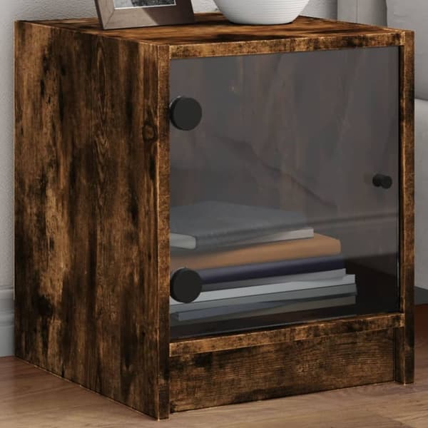 vidaXL Nattbord med glassdører røkt eik 35x37x42 cm