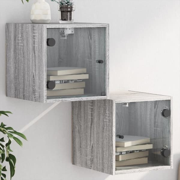 vidaXL sengeborde med glaslåger 2 stk. 35x37x35 cm grå sonoma-eg
