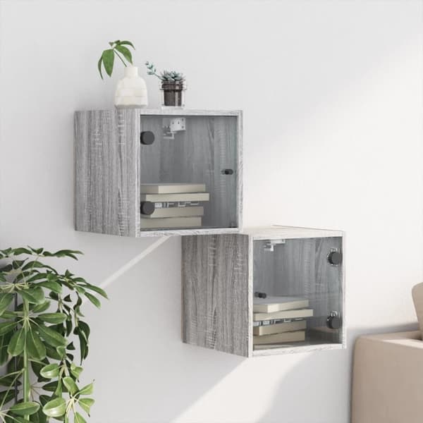 vidaXL sengeborde med glaslåger 2 stk. 35x37x35 cm grå sonoma-eg