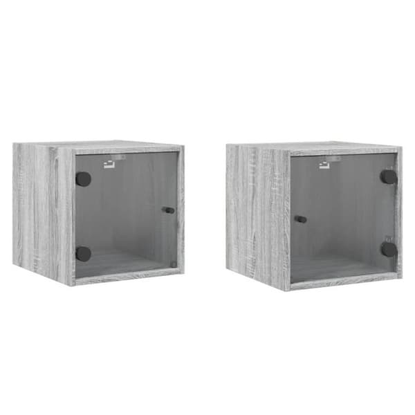 vidaXL sengeborde med glaslåger 2 stk. 35x37x35 cm grå sonoma-eg
