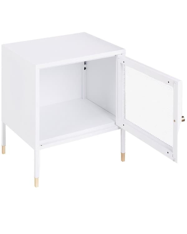 Sengebord Hvid Stål 51 x 45 x 35 cm Net Dør Firkantet Natbord Industrielt Metalskab Retro Design Soveværelse Opbevaringsmøbel Indretning