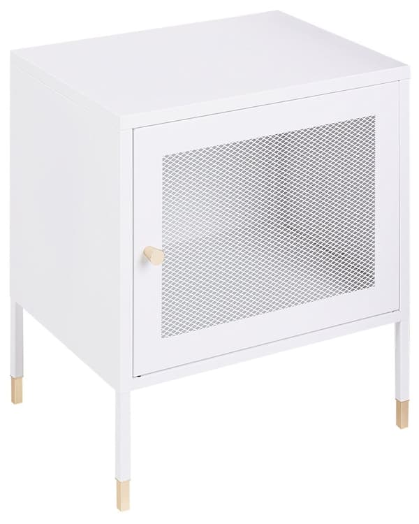 Sengebord Hvid Stål 51 x 45 x 35 cm Net Dør Firkantet Natbord Industrielt Metalskab Retro Design Soveværelse Opbevaringsmøbel Indretning