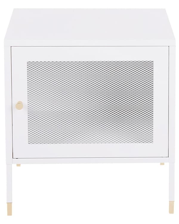 Yöpöytä valkoinen 45 x 35 cm teräs verkko-ovi sivupöytä moderni industriaalinen