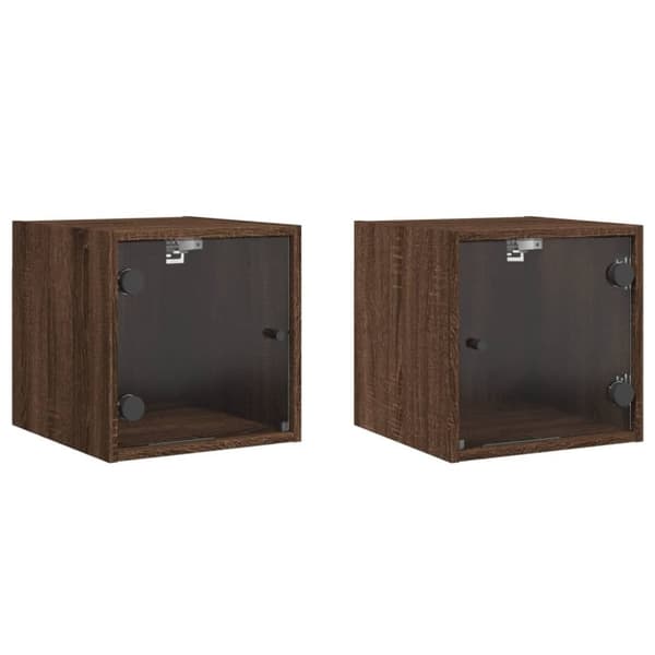 vidaXL Nattbord med glassdører 2 stk brun eik 35x37x35 cm