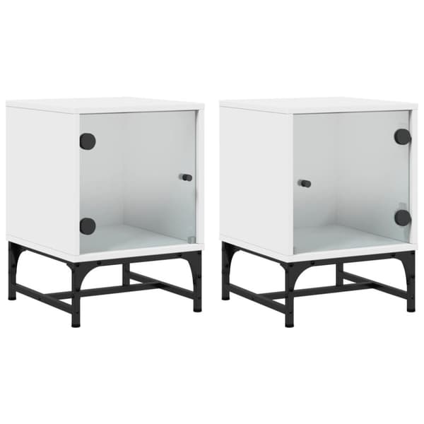 vidaXL Nattbord med glassdører 2 stk hvit 35x37x50 cm