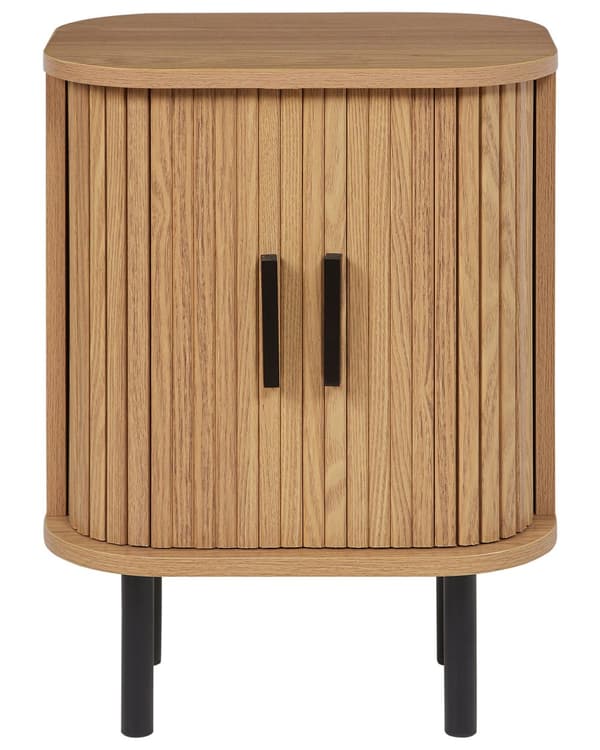 Nattduksbord Sängbord Ljust trä Svarta ben MDF Metall Retro Skjutskåp Vardagsrum