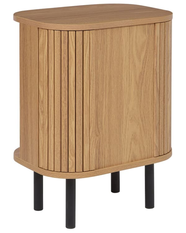 Nattduksbord Sängbord Ljust trä Svarta ben MDF Metall Retro Skjutskåp Vardagsrum