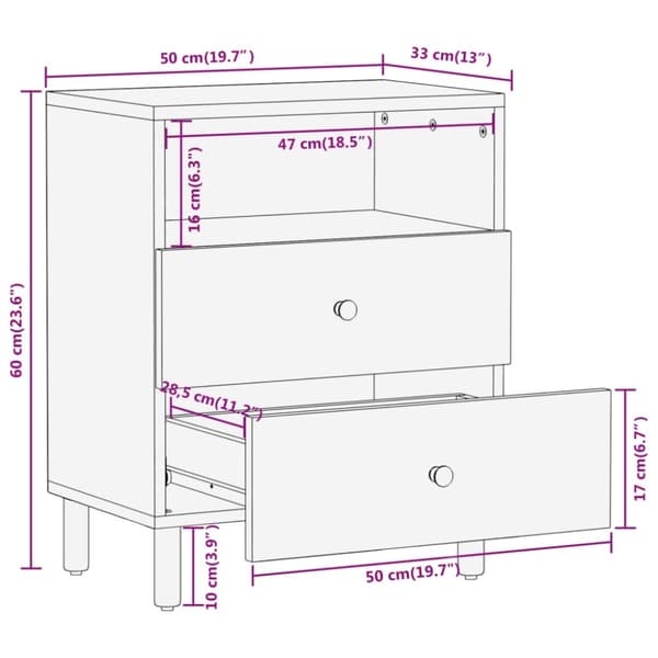 vidaXL Nattbord 50x33x60 cm heltre mango