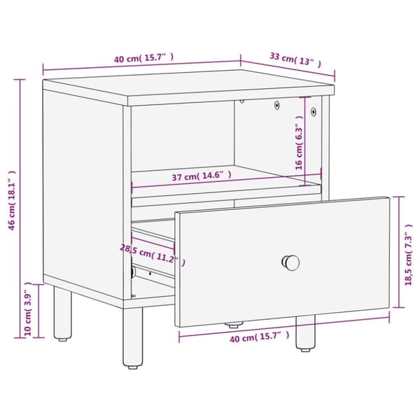 vidaXL Nattbord svart 40x33x46 cm heltre mango