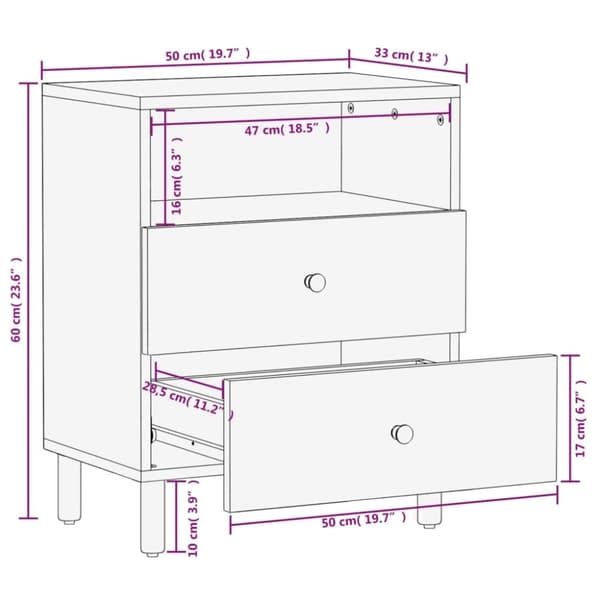 vidaXL sengebord 50x33x60 cm massivt mangotræ sort