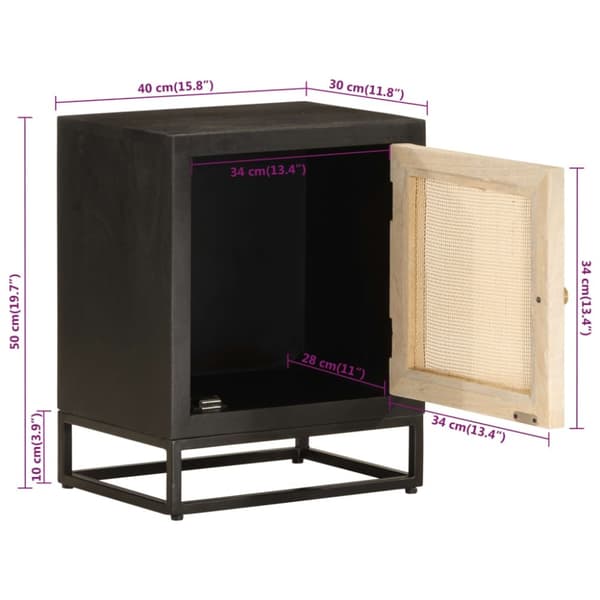 vidaXL Nattbord svart 40x30x50 cm heltre mango og jern