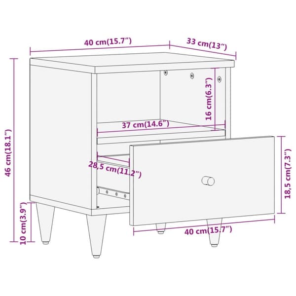 vidaXL sengebord 40x33x46 cm massivt mangotræ