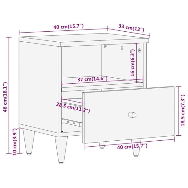 vidaXL Yöpöydät 2 kpl 40x33x46 cm täysi mangopuu