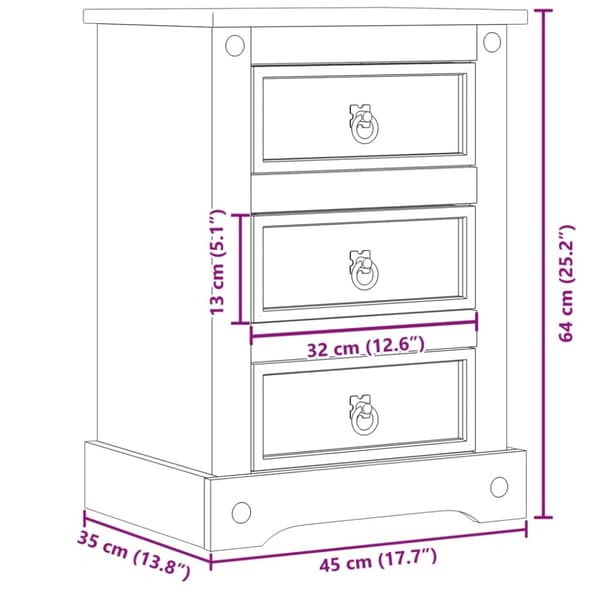 vidaXL sengebord Corona 45x35x64 cm massivt fyrretræ