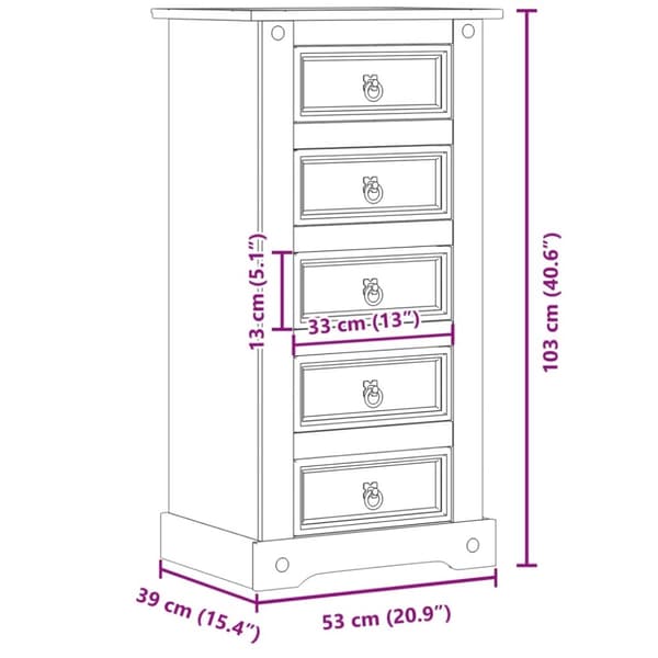 vidaXL Nattbord Corona 53x39x103 cm heltre furu