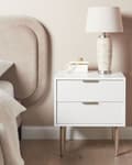 Miniatyrbillede 2 af 9: Sengebord Hvid Træ MDF 60 cm Høj Natbord med 2 Skuffer til Soveværelse Indretning