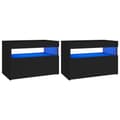 Miniatyrbillede 3 af 11: vidaXL sengebord med LED-lys 2 stk. 60x35x40 cm konstrueret træ sort -  Natborde