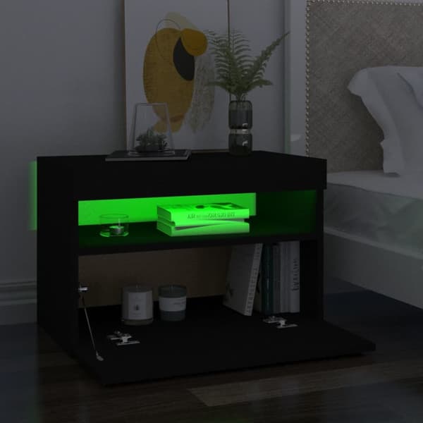 vidaXL sengebord med LED-lys 2 stk. 60x35x40 cm konstrueret træ sort -  Natborde