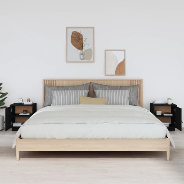 vidaXL Yöpöydät 2 kpl musta 40x34x45 cm täysi mänty - Yöpöydät