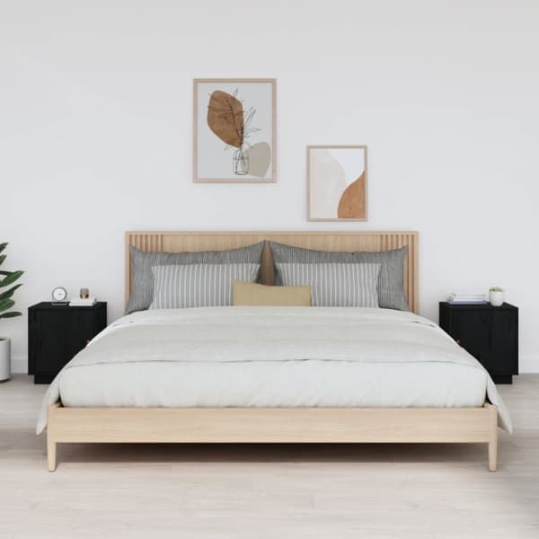 vidaXL Yöpöydät 2 kpl musta 40x34x45 cm täysi mänty - Yöpöydät