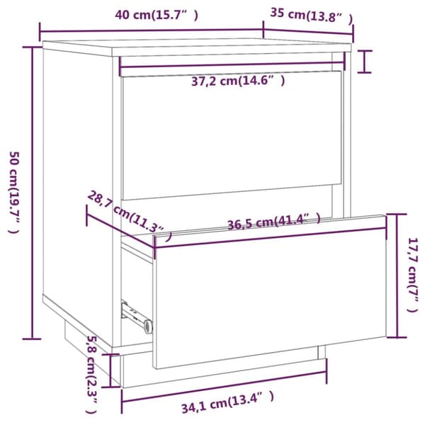 vidaXL Sängbord vit 40x35x50 cm massiv furu -  Nattduksbord