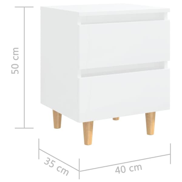 vidaXL sengeskabe med ben i massivt fyrretræ 2 stk. 40x35x50 cm hvid højglans -  Natborde