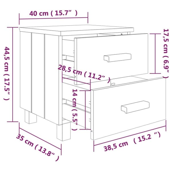vidaXL sengeskab HAMAR 2 stk. 40x35x44,5 cm fyrretræ honningfarvet - Natborde