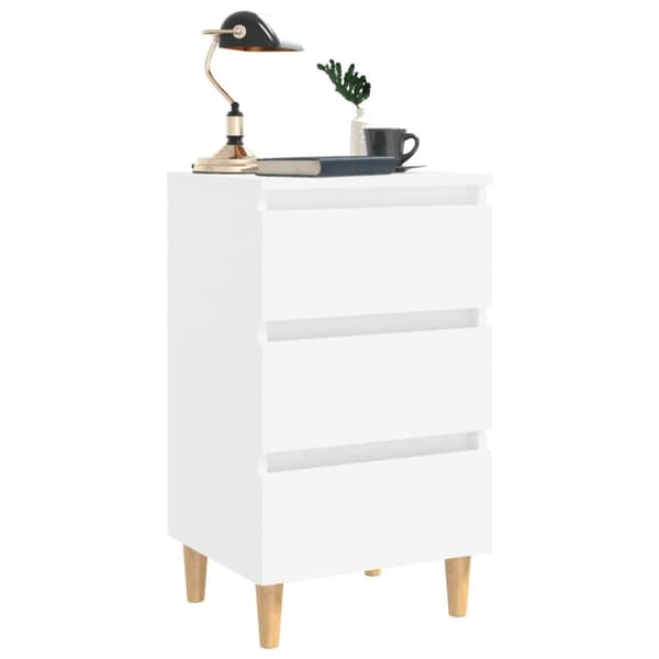 vidaXL Sängbord med ben i massivt trä vit 40x35x69 cm - Nattduksbord