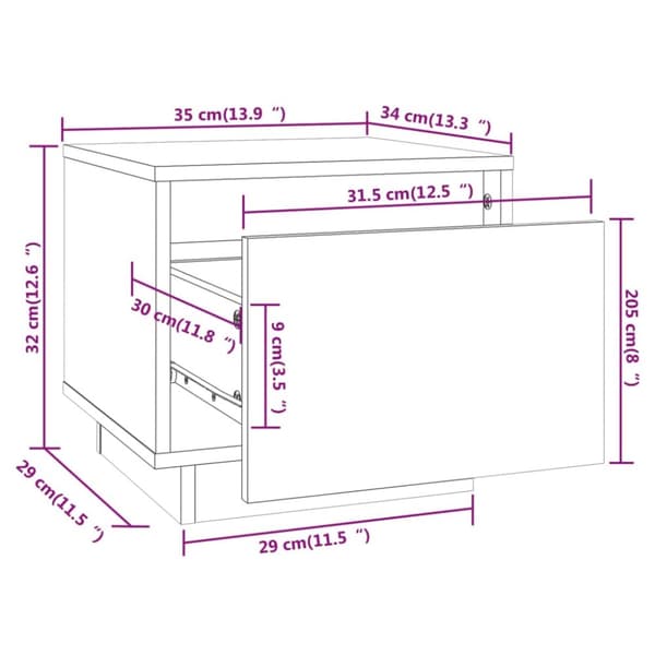 vidaXL sengeborde 2 stk. 35x34x32 cm massivt fyrretræ - Natborde