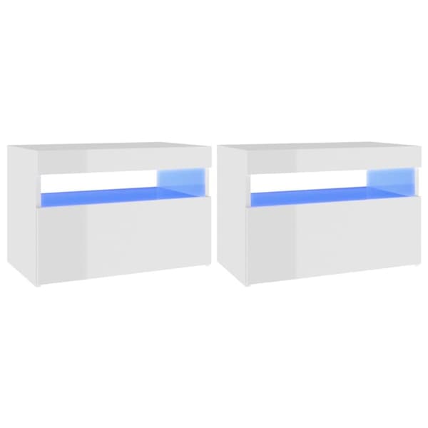 vidaXL sengebord med LED-lys 2 stk. 60x35x40 cm hvid højglans - Natborde