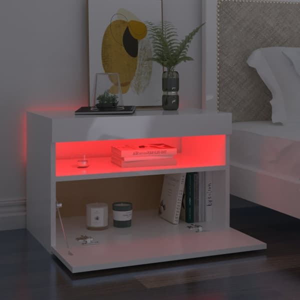 vidaXL sengebord med LED-lys 2 stk. 60x35x40 cm hvid højglans - Natborde