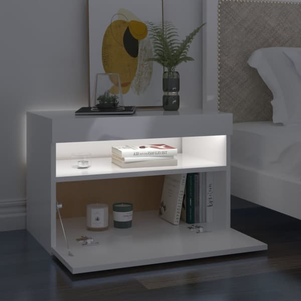 vidaXL sengebord med LED-lys 2 stk. 60x35x40 cm hvid højglans - Natborde