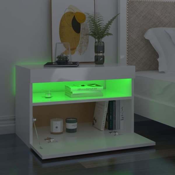 vidaXL sengebord med LED-lys 2 stk. 60x35x40 cm hvid højglans - Natborde
