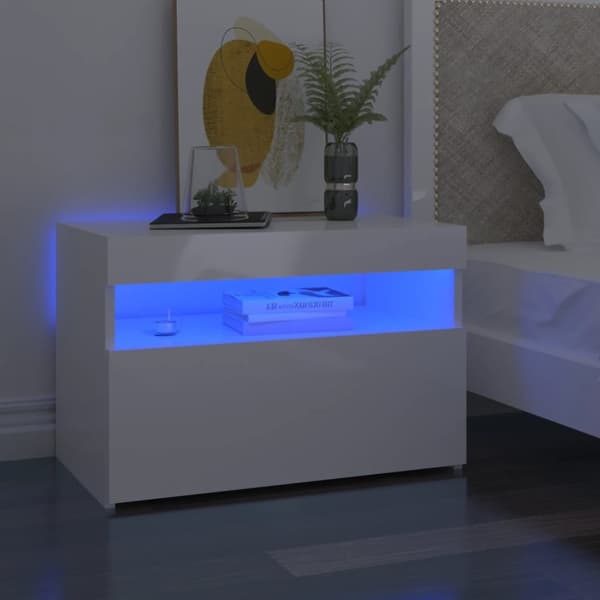 vidaXL sengebord med LED-lys 2 stk. 60x35x40 cm hvid højglans - Natborde