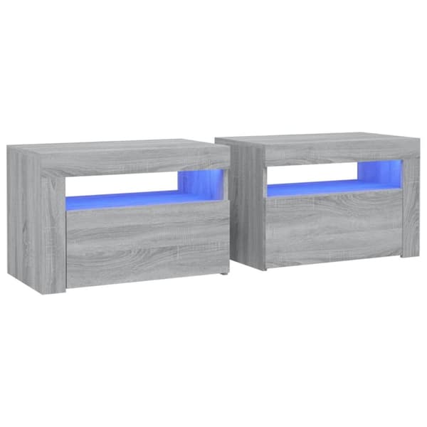 vidaXL sengeborde med LED-lys 2 stk. 60x35x40 cm grå sonoma-eg - Natborde