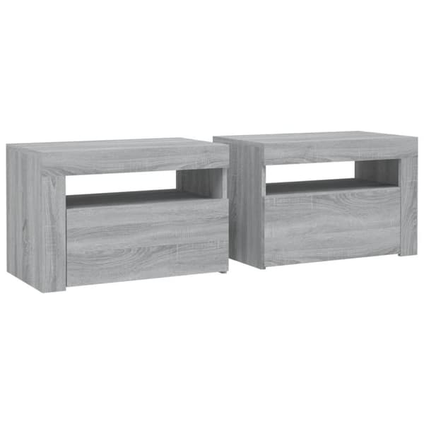 vidaXL sengeborde med LED-lys 2 stk. 60x35x40 cm grå sonoma-eg - Natborde