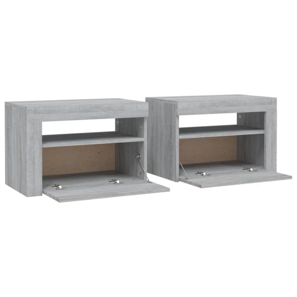 vidaXL sengeborde med LED-lys 2 stk. 60x35x40 cm grå sonoma-eg - Natborde