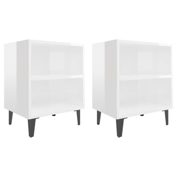 vidaXL Sängbord med metallben 2 st vit högglans 40x30x50 cm -  Nattduksbord