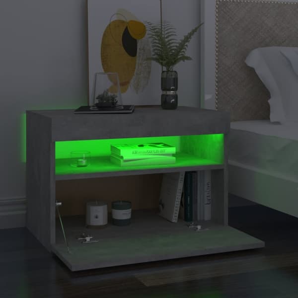 vidaXL sengebord med LED-lys 2 stk. 60x35x40 cm betongrå -  Natborde