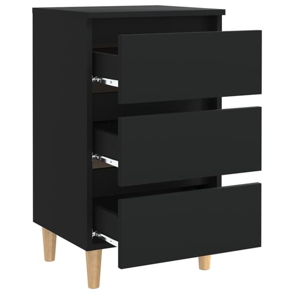 vidaXL sengeskab m. massive træben 40x35x69 cm sort - Natborde